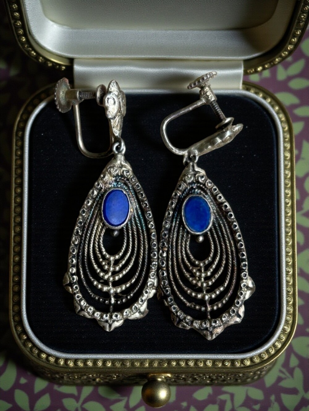 Vintage 835 Silver German Lapis Lazuli Earrings - Picture 2 of 7